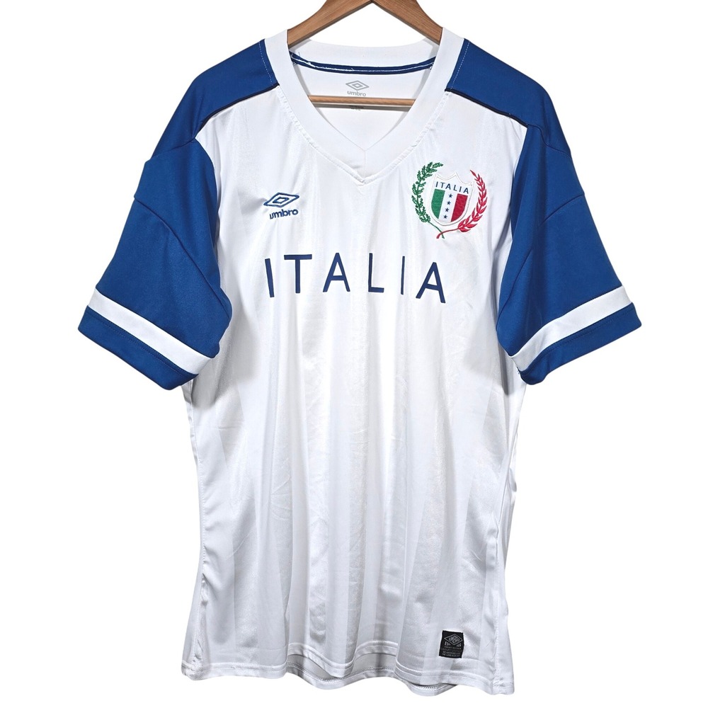 Umbro Italia National Soccer Team Jersey Mens XL White Blue‎ Crest Shirt